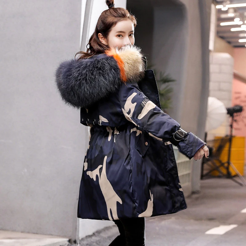 Длинные парки женские камуфляжные пуховики из хлопка 2020 новые зимние теплые