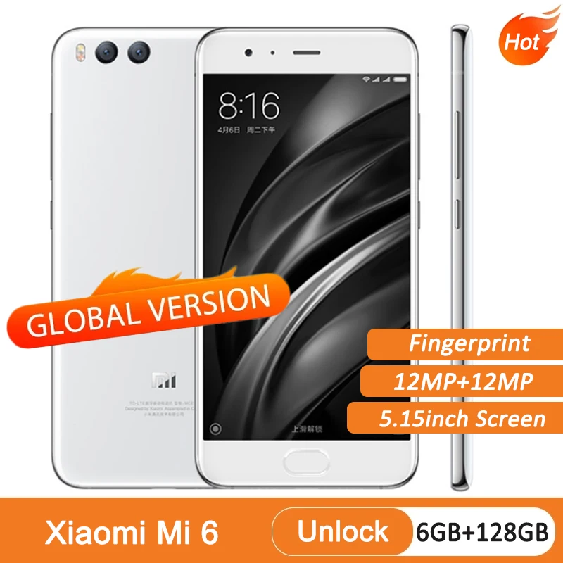 

Разблокированный смартфон Xiaomi Mi 6, б/у, 6 ГБ, 128 ГБ, 5,15 дюйма, 10000 мАч