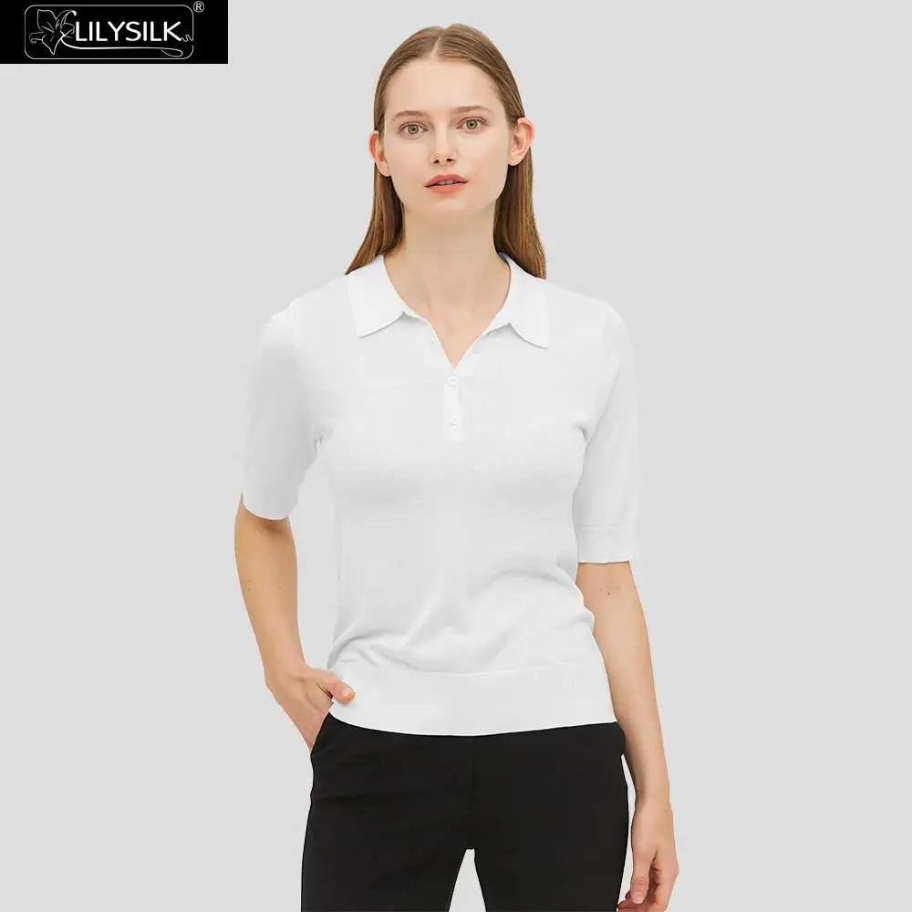 LilySilk шелковая трикотажная рубашка поло женская элегантная Новинка Бесплатная
