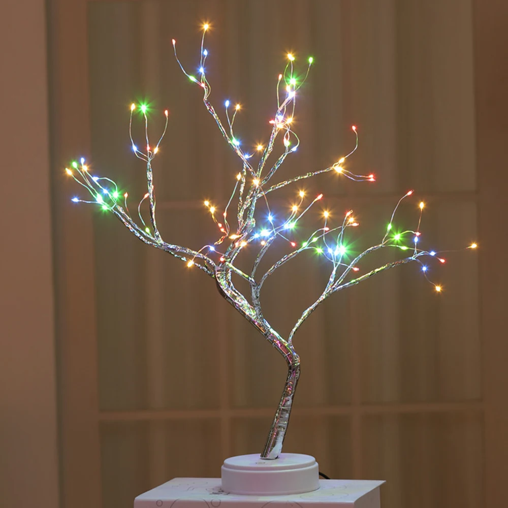USB Powered Greeting Tree Light Touch Bedside Table Lamp Copper Wire String Lights 108 LED For Home Holiday Christmas Decor | Лампы и