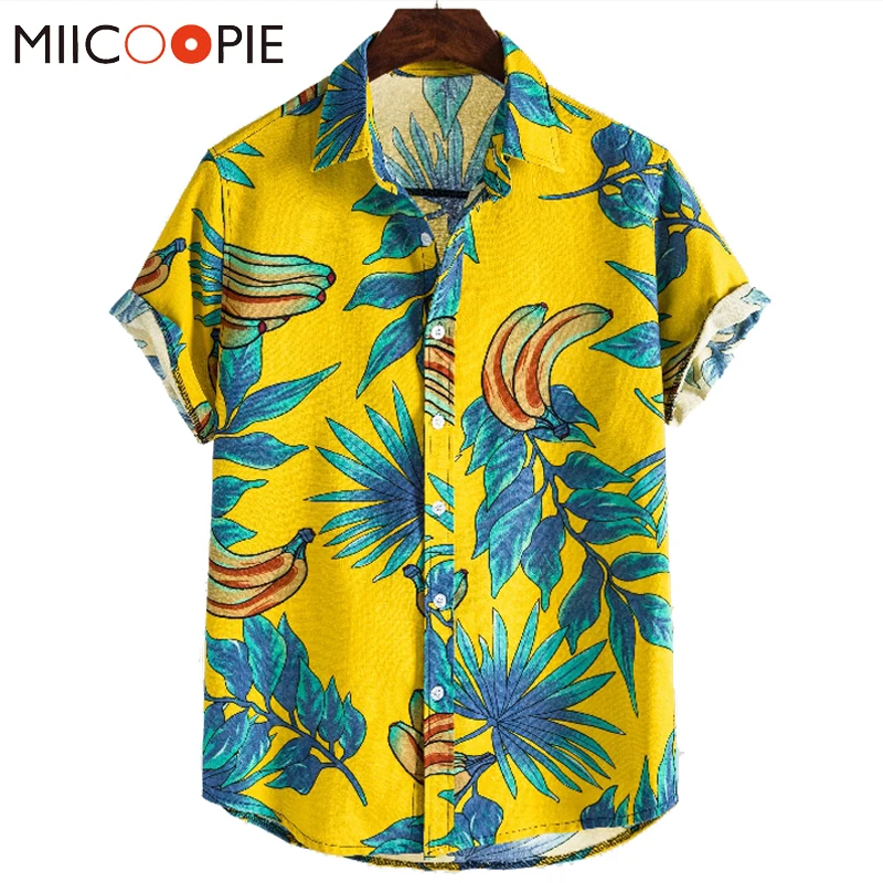 

Hawaiian Casual Shirt Men 2020 Summer Short Sleeve Banana Printed Loose Floral Shirt Mens Holiday Vacation Clothing Chemise 5XL