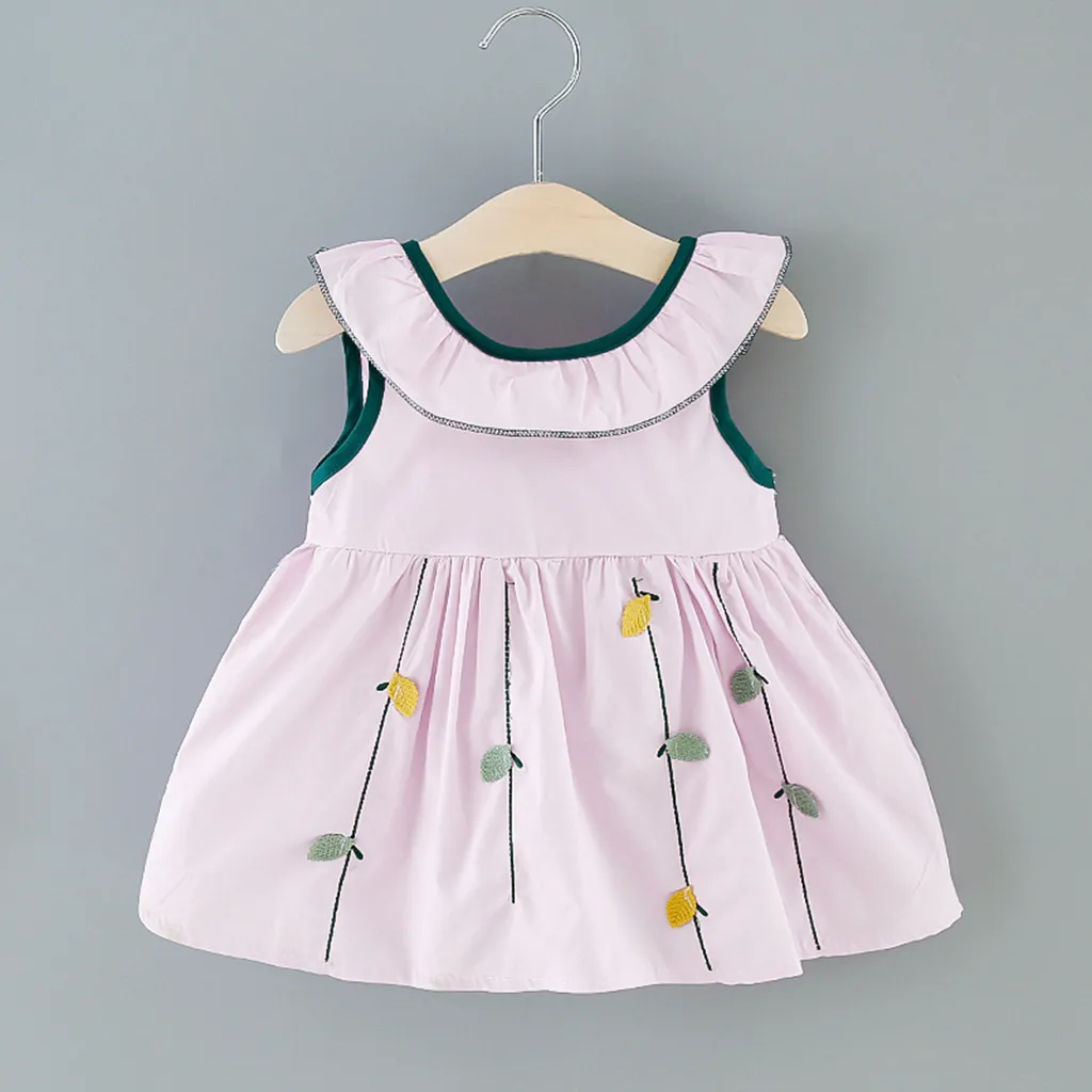 Летнее корейское платье принцессы для девочек детское без рукавов с вышивкой