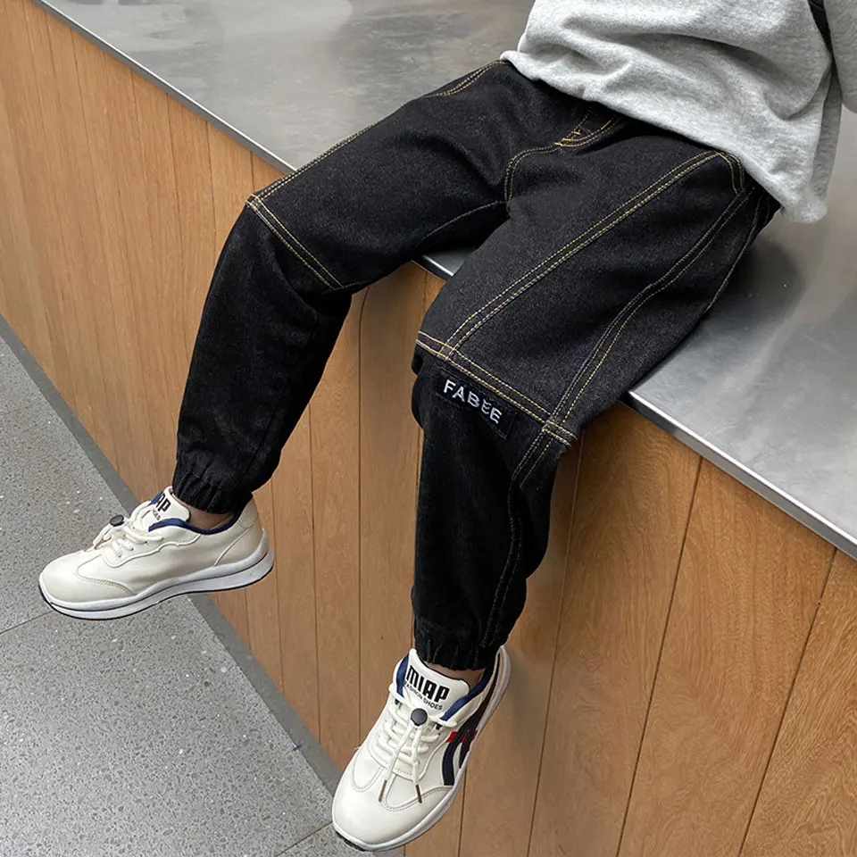 

New Arrivals Kids Boys Jeans Fashion Elastic Waist Denim Pants Two Colors 4-14Yrs Children Baby Boy Casual Cowboy Long Trousers