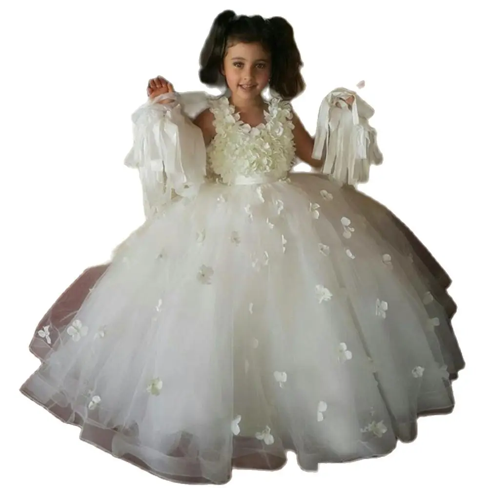

2020 Flower Girl Dresses For Wedding Flora Appliques Sleeveless Girls Pageant Gowns Floor Length Children Formal Party Dress