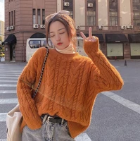 2020 korean women sweater thicken solid color braided round neck long sleeved pullover womens office lady twist knitting tops
