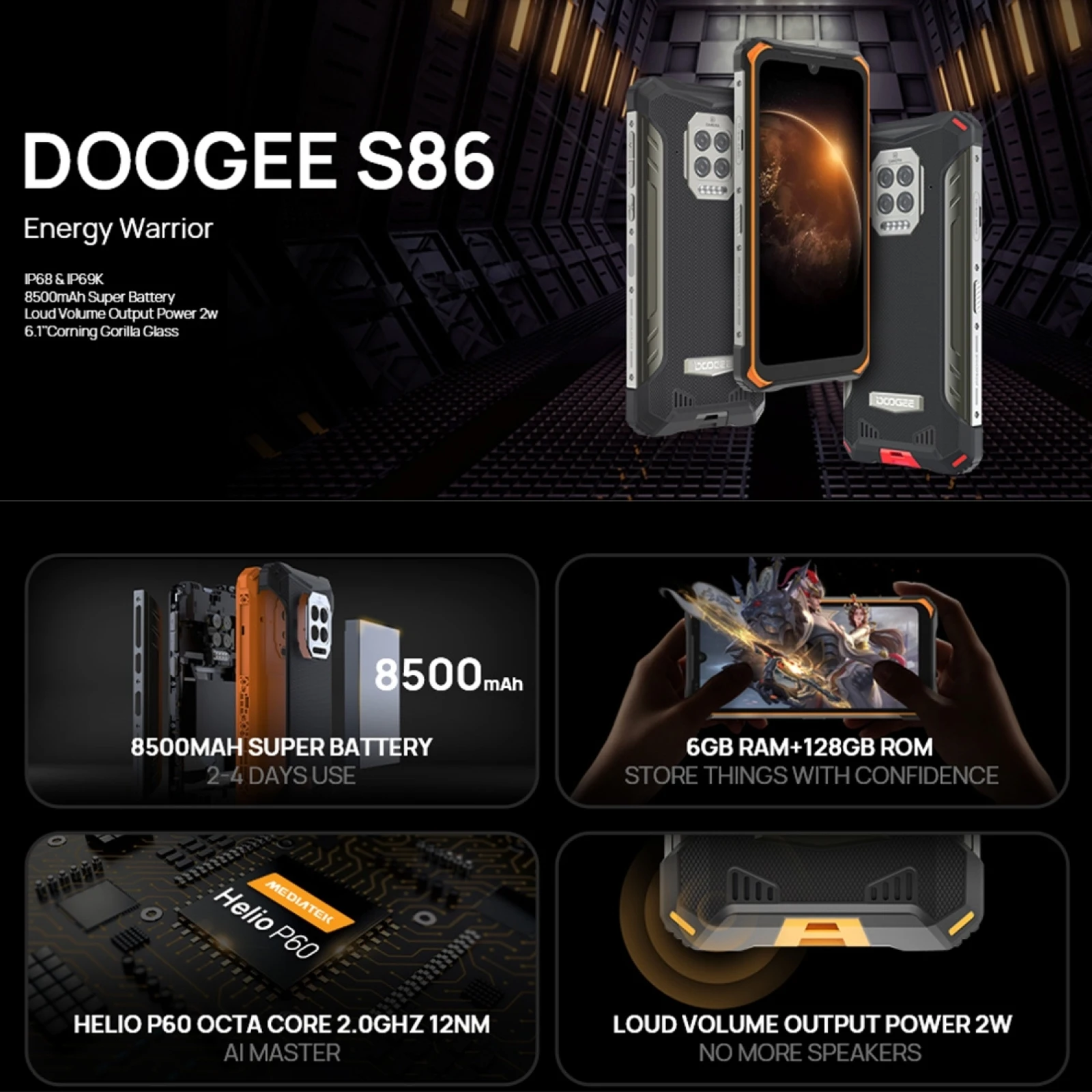 Смартфон DOOGEE S86 защищенный 6 + 128 ГБ 8500 мАч IP68/IP69K Android 10 | Мобильные телефоны и