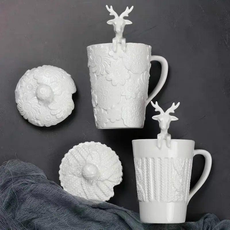 Рельефная Рождественская кофейная кружка с ложкой ручной работы креативная