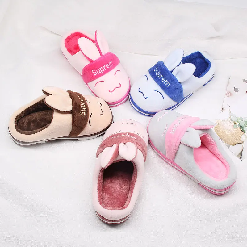 Детские домашние зимние тапочки Детская Хлопковая обувь с кроличьим мехом для