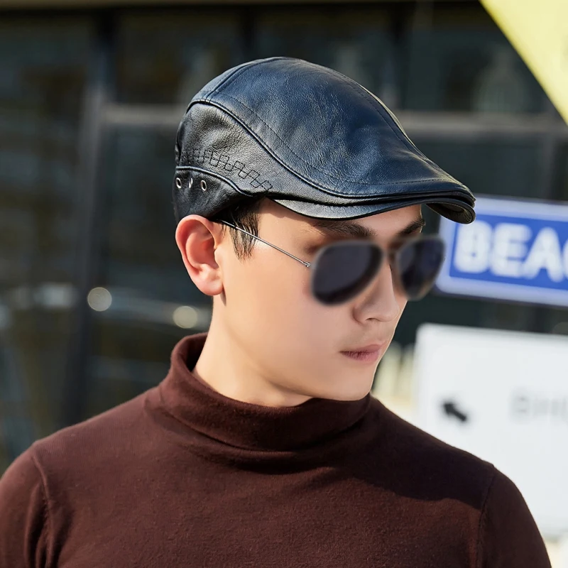 Осень зима Кепка из искусственной кожи гольф берет Регулируемые головные уборы