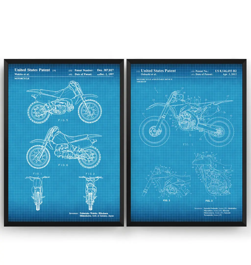 Винтажный набор из 2 патентов на Байк скремблер Мотокросс чертеж плакат картина
