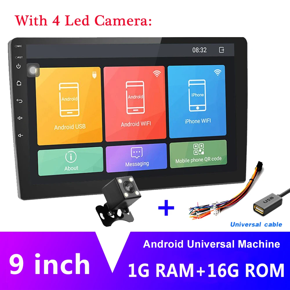 1G 16G 4LED Light AMPrime " Android автомобильный Радио 2 Din мультимедийный плеер gps навигация авто стерео wifi Bluetooth видео плеер с камерой заднего вида - Цвет: 1G 16G 4LED Light
