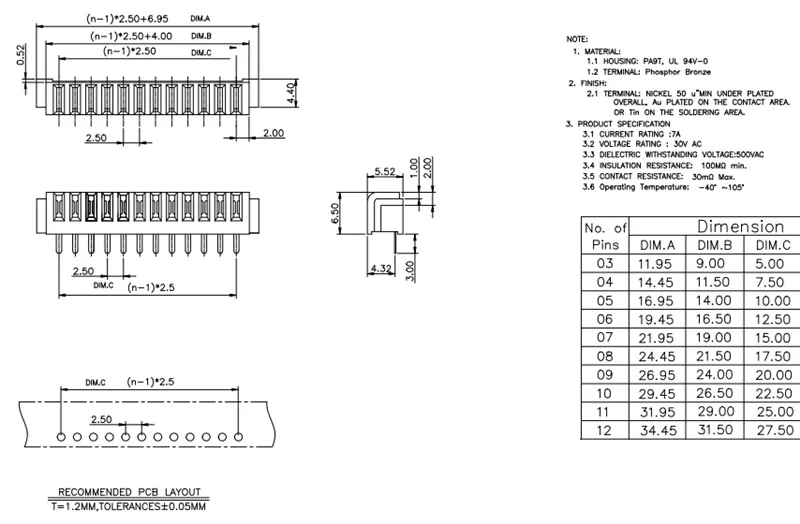 10 Pairs Pitch 2.5 mm 4 Positions Female Blade Receptacle 5.8 Male Header Battery Connector Right Angle Through Holes 7A /pin |