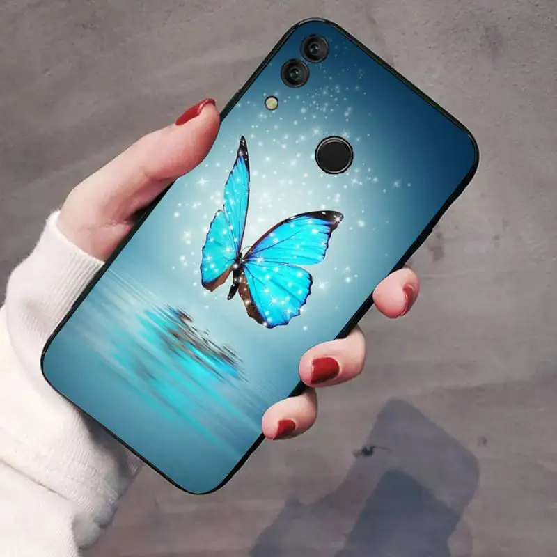 

Bling blue butterfly Phone Case For Huawei Honor 7C 7A 8X 8A 9 10 10i Lite 20 NOVA 3i 3e