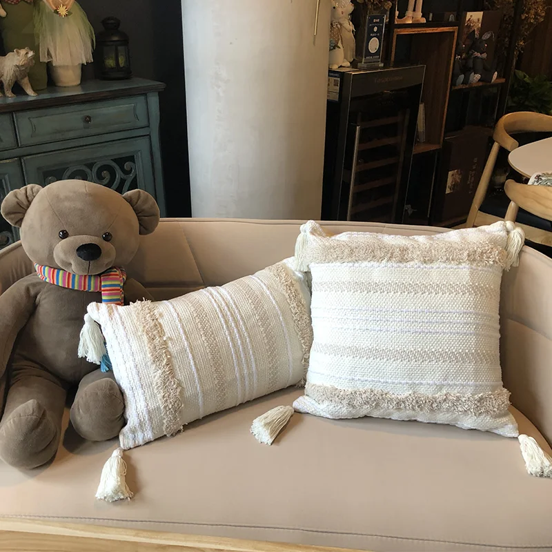 

Украшения для дивана, 2 шт., марокканские геометрические бежевые и белые Искусственные подушки, Наволочки 45x45