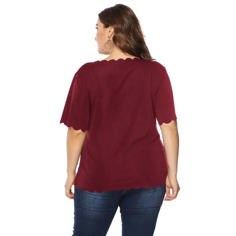 

2020 New Fashion Women's T-shirt Solid Color Round Neck Short-sleeved Leopard Print Lip Stickers T-shirt Simple Casual Tops