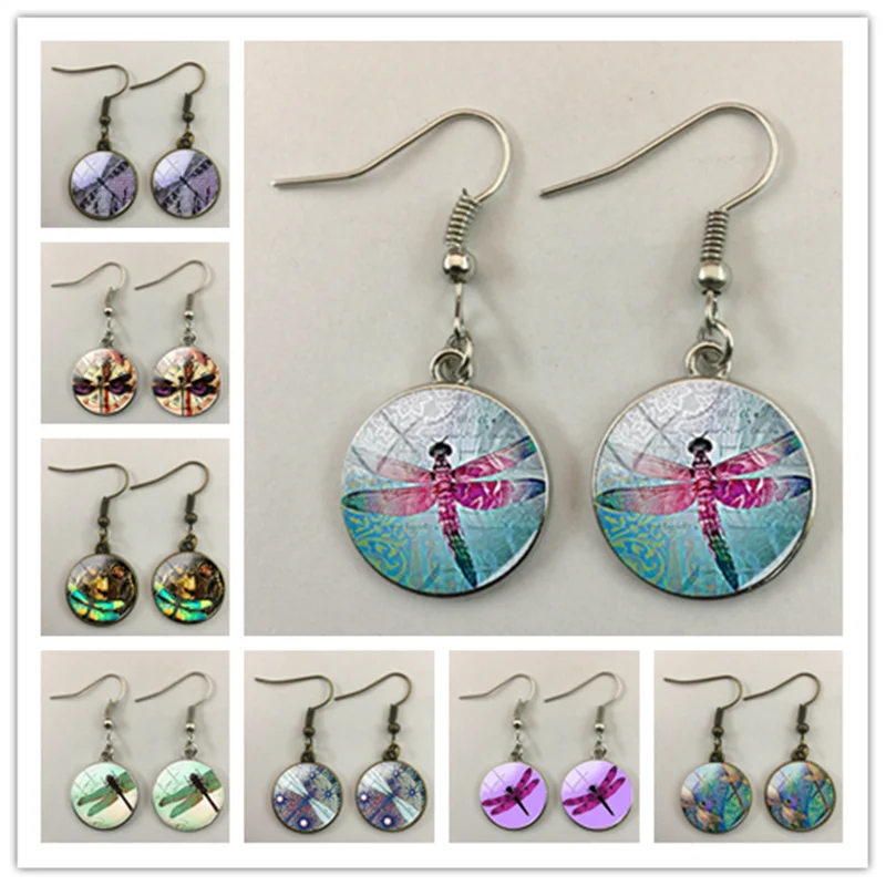 Лидер продаж милые серьги-подвески в виде стрекозы круглые стеклянные серьги с