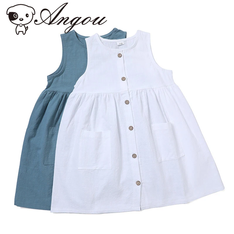 

Baby Girl Cotton And Linen Dress Children Pure Color Party Girl Dress Princess Skirt Sleeveless Baby Girl Casual Clothes