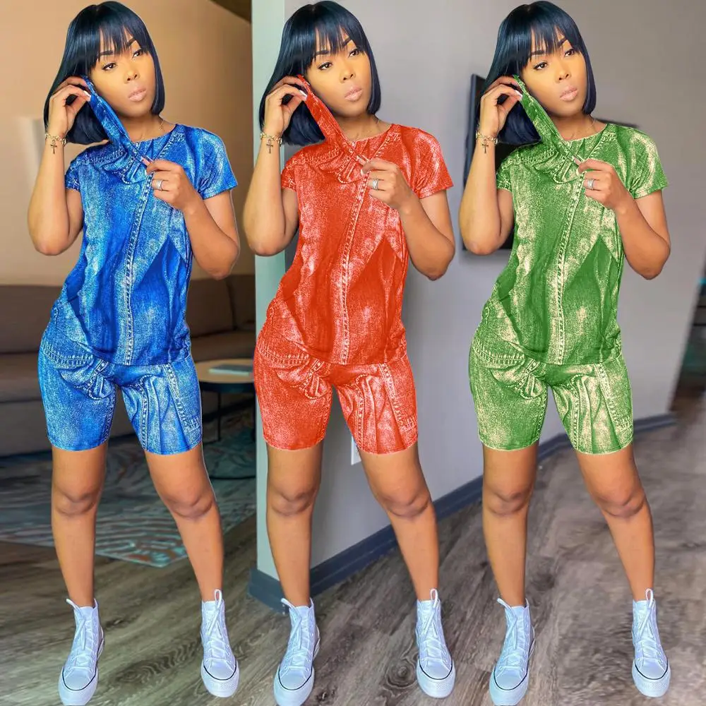 

2020 women fashion European vintage fashion print top and hot shorts 2 pieces set high street lady fashion women outfits