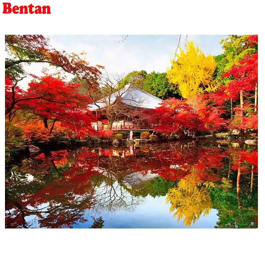 Алмазная живопись 5D Diy Набор для вышивки крестиком Осенний ландшафт сад Фотофон