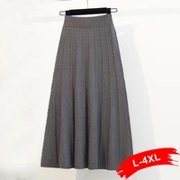 plus size warm knitted pleated skirts 4xl autumn winter high elastic waist knitted sweater skirts long a line midi skirt