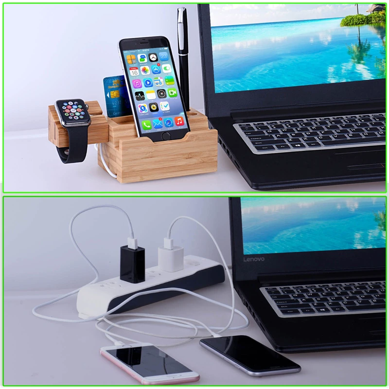 Настольный 3 USB держатель для мобильного телефона Подставка для телефонов iPhone натуральная бамбуковая древесина Подставка для зарядки док-станция для Apple кронштейн для часов