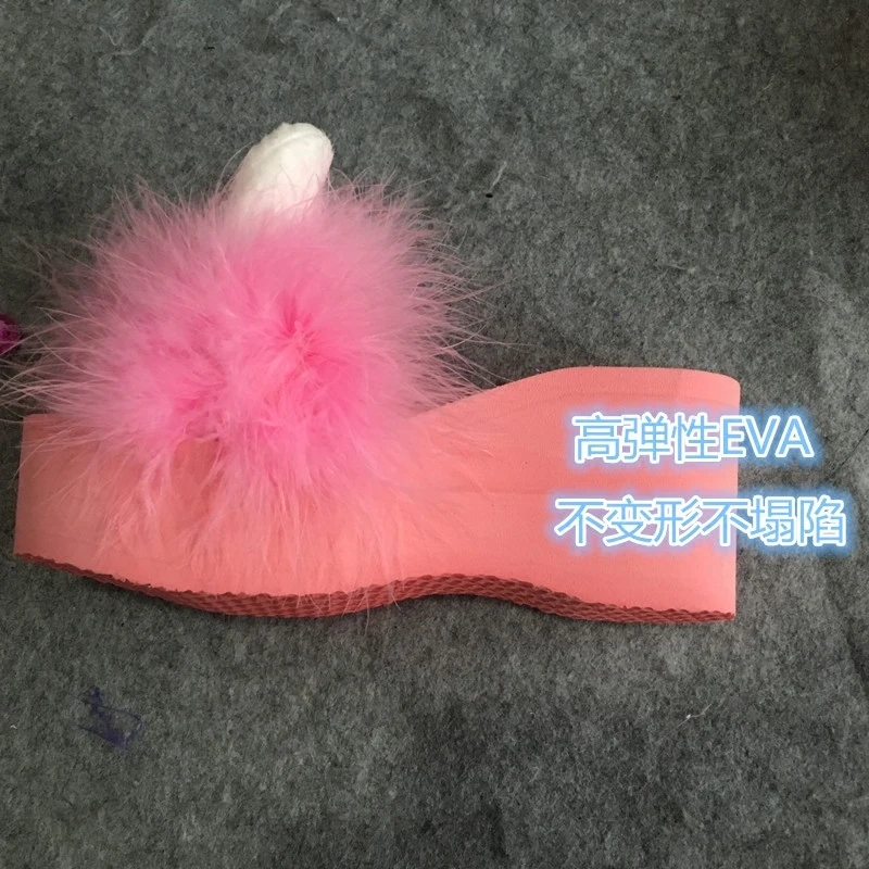 

Female Shoes On A Wedge Med House Slippers Platform Fur Flip Flops Slides 2021 Plush Rubber Rome PU Fabric Med Female Shoes Plus