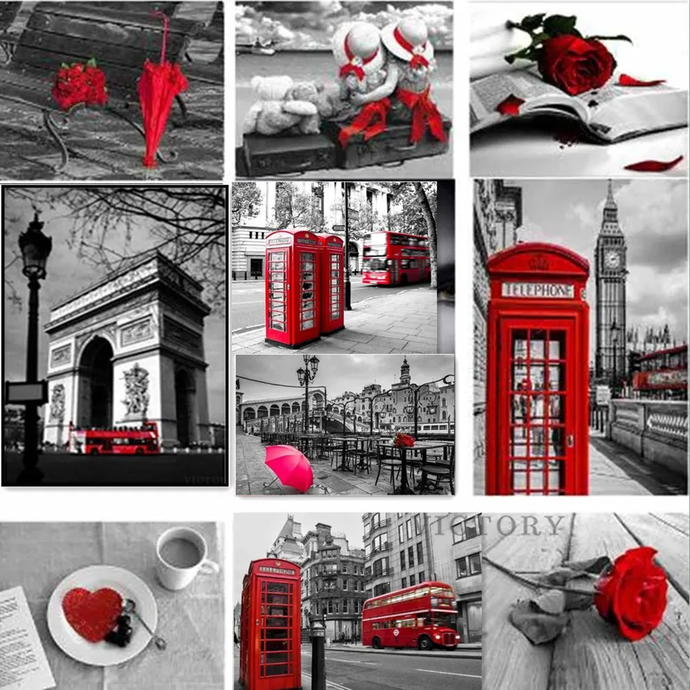 

5D Diy Full Square Diamond Red and Black Landscape Rose Diamond Painting Embroidery Cross Stitch Rhinestone Mosaic Home Decor