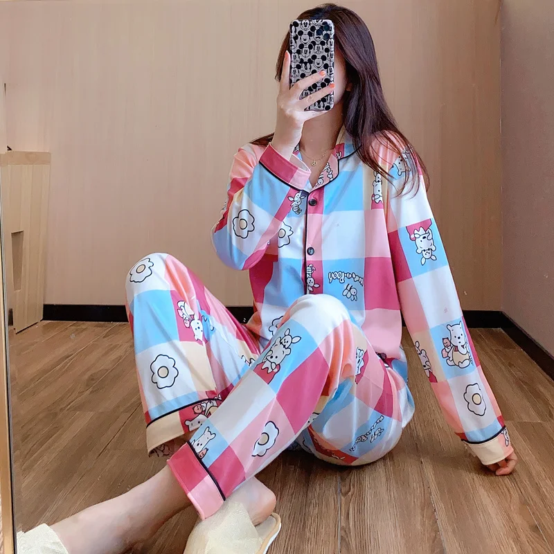 

Весенне-осенняя Модальная Пижама, женский кардиган в Корейском стиле из чистого хлопка, свободная и милая домашняя повседневная одежда, сту...