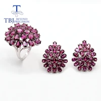 tbj natural rhodolite garnet gemstone jewelry set 925 sterling silver clasp earring ring fine jewelry for women birthday party