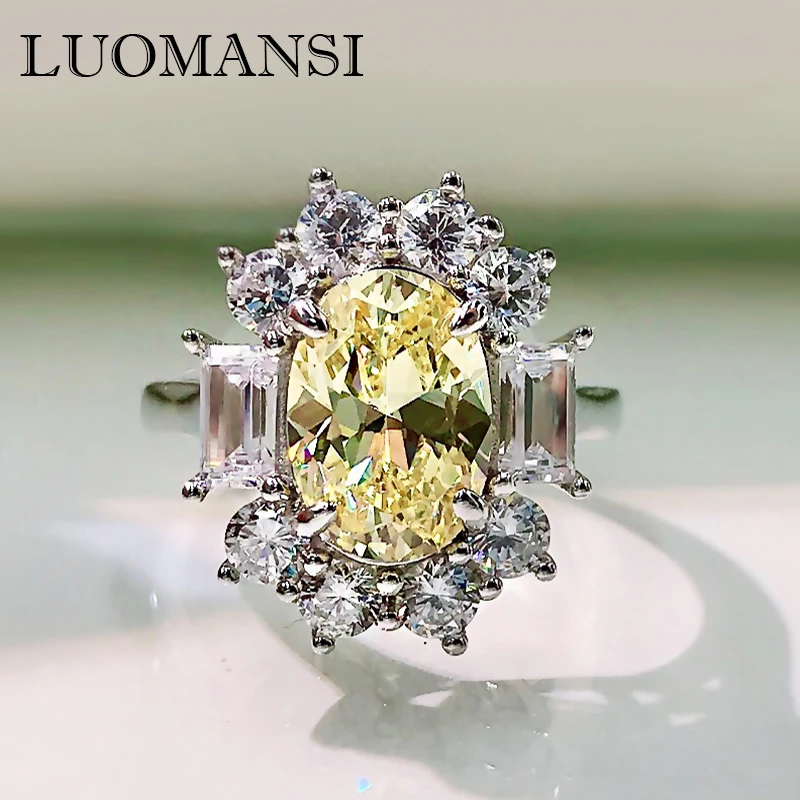 

Luomansi новые ювелирные изделия S925 Стерлинговое Серебро овальные 7*10 мм высокоуглеродистые бриллиантовые женские кольца обручальные ювелирны...