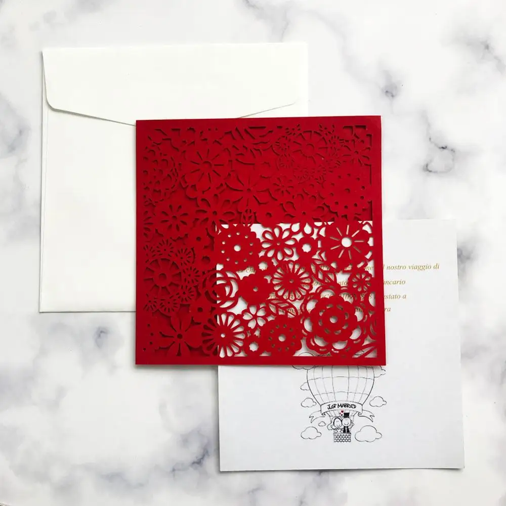 

50pcs Iridescent Pearl Paper Wedding Invitation Card Flower Pattern Hollow Out Carved Pearl Paper Card for Wedding Party