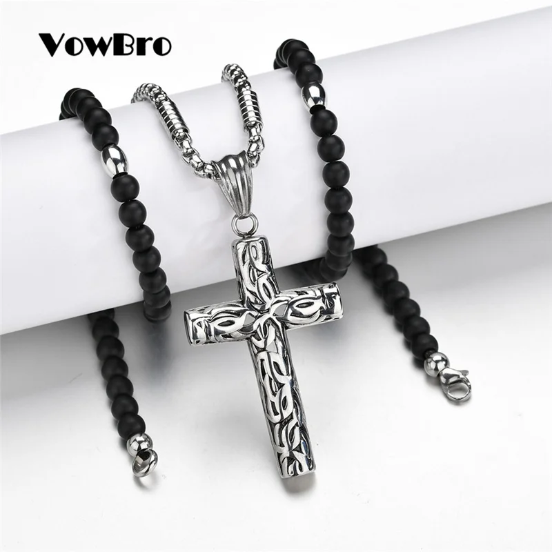 Ожерелье с розам VowBro подвеска крестом Иисуса Христа бусины для ожерелья длинная