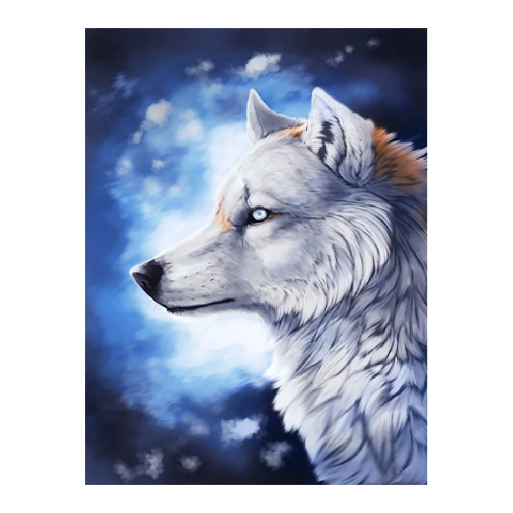 Алмазная живопись с изображением головы Белого Волка животное Круглая Мозаика