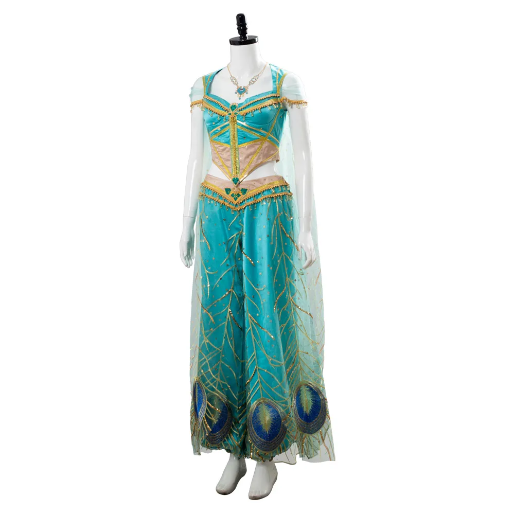 the movie aladdin cosplay princess cosplay jasmine naomi scott green blue dress costume adult women female halloween carnival free global shipping