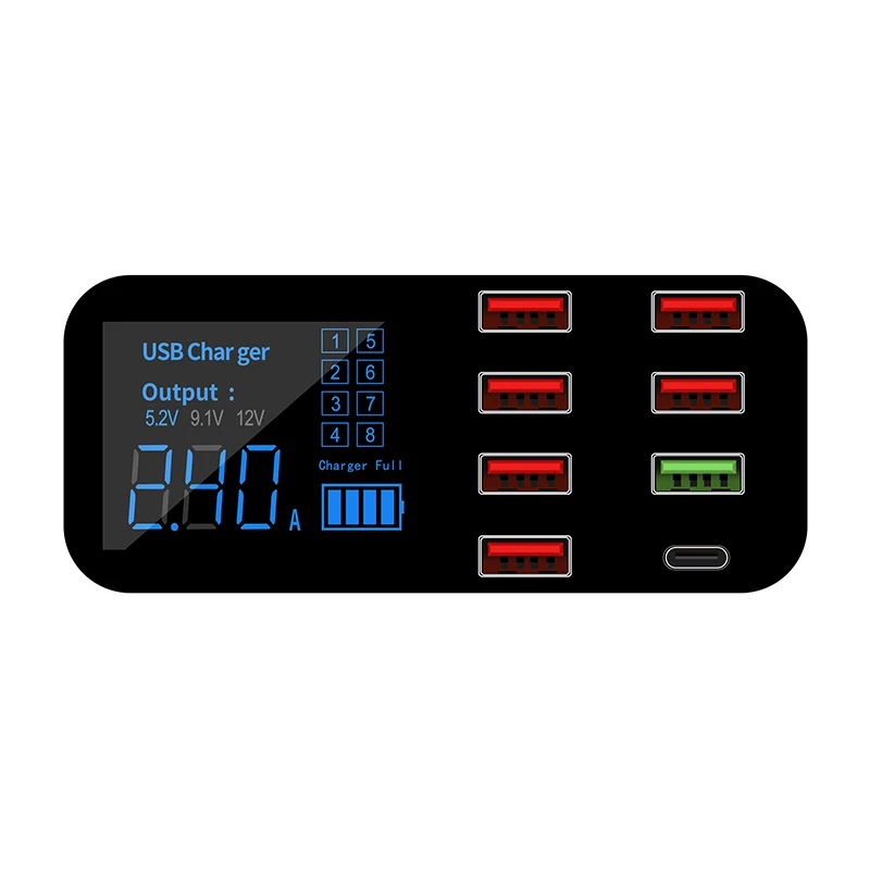 QC3.0 typu c беспроводное автомобильное зарядное устройство Смарт ЖК экран 8USB порт