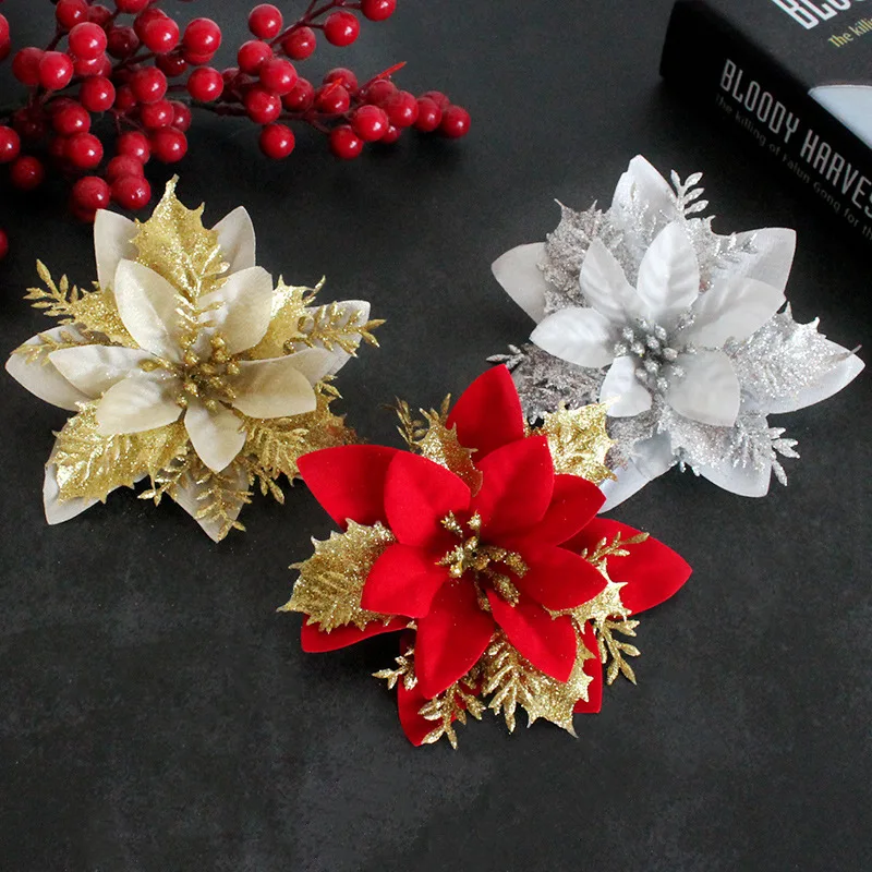 

Christmas Wreath Accessories Christmas Tree Cutting Decoration Diy Gold Powder Christmas Flower Simulation Flower Props