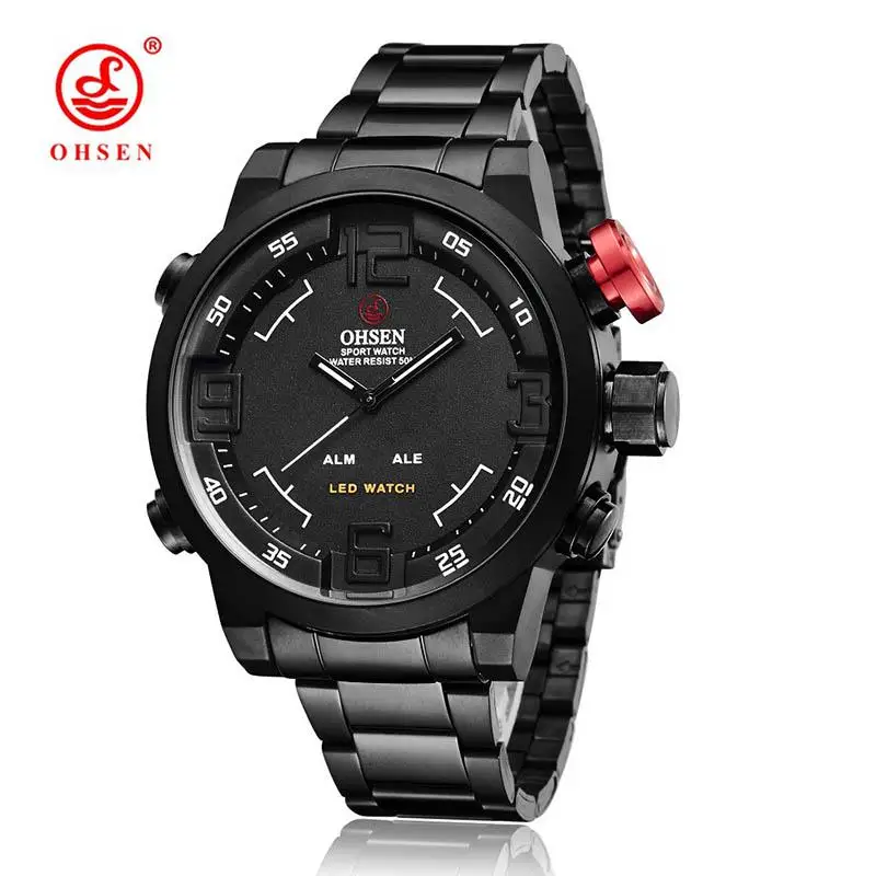 

Men LED Display Sports Wristwatches OHSEN Military Full Steel Quartz Waterproof Watch