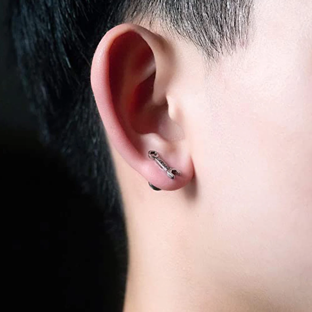 

Mens Womens Birthday Gift Christmas Gift Ornaments Fashion Retro Punk Small Wrench Stainless Steel Earrings