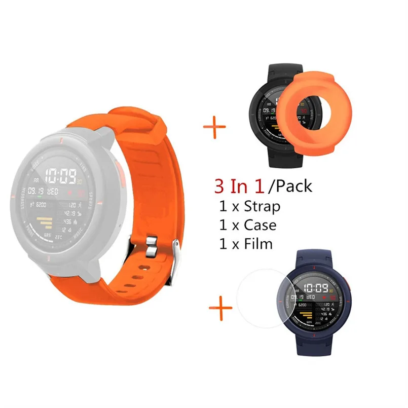 F 3 в 1 для Huami Amazfit Verge умные часы с ремнем силиконовый ремешок+ чехол Крышка huami amazfit Verge Lite Защитная пленка для экрана - Цвет: F
