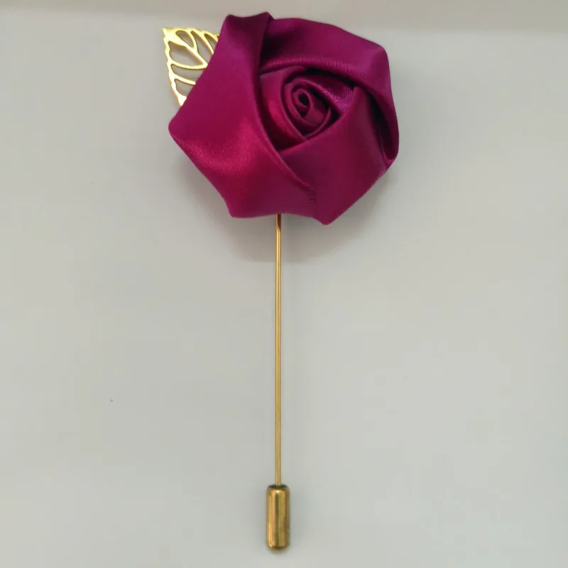 Fuchsia 1 шт., брошь для свадьбы, невесты, подружки невесты, цветы, корсаж для жениха, булавка, аксессуары для невесты, мужской костюм, металлический лист, бутоньерка - Цвет: Fuchsia