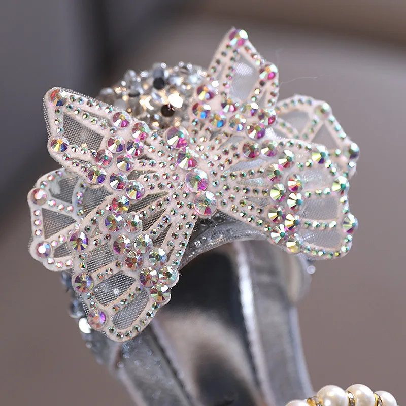 2021 девушки детские сандалии со стразами и жемчугом Бабочка праздники для танцев