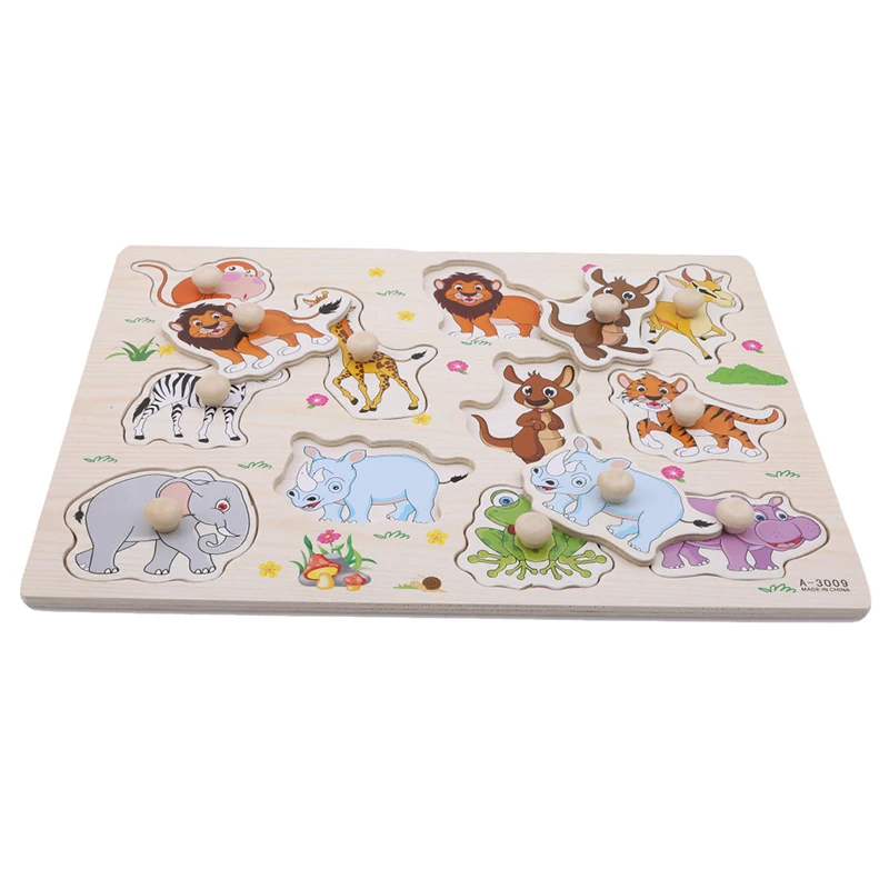 

Puzzle Infant Newborn Baby Zoo Animals Hand Puzzle Wooden Jigsaw Children Kid Baby Learning Educational Puzzle Toy