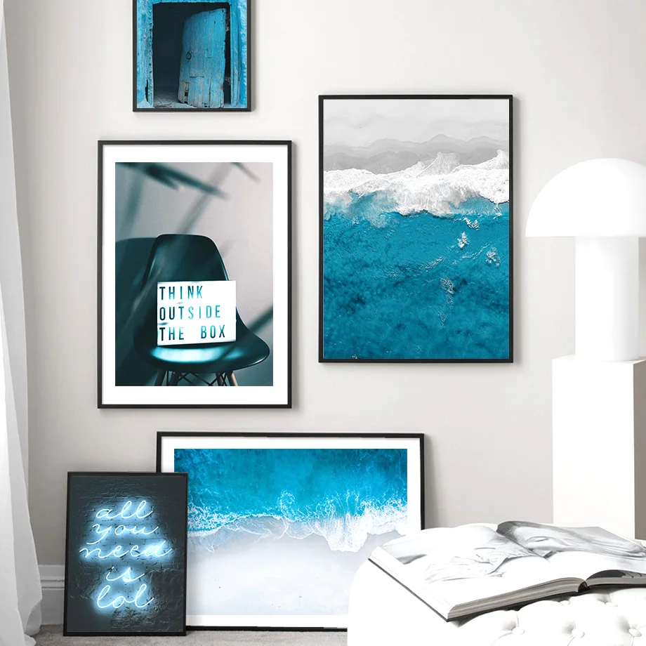 

Blue Electric Light Coast Light Box Door Wall Art Canvas Painting Nordic Posters And Prints Wall Pictures For Living Room Decor