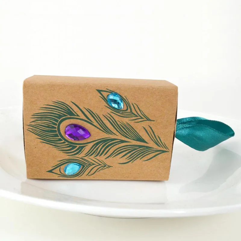 50pcs Kraft Paper Matchbox Favor Gift Box Feather Pattern Wedding Birthday Party Packing DIY Candy Chocolate | Дом и сад