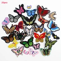 25 designs fashion butterfly patches iron on embroidered appliques diy stickers for kids girls jacket bags cloth decoration