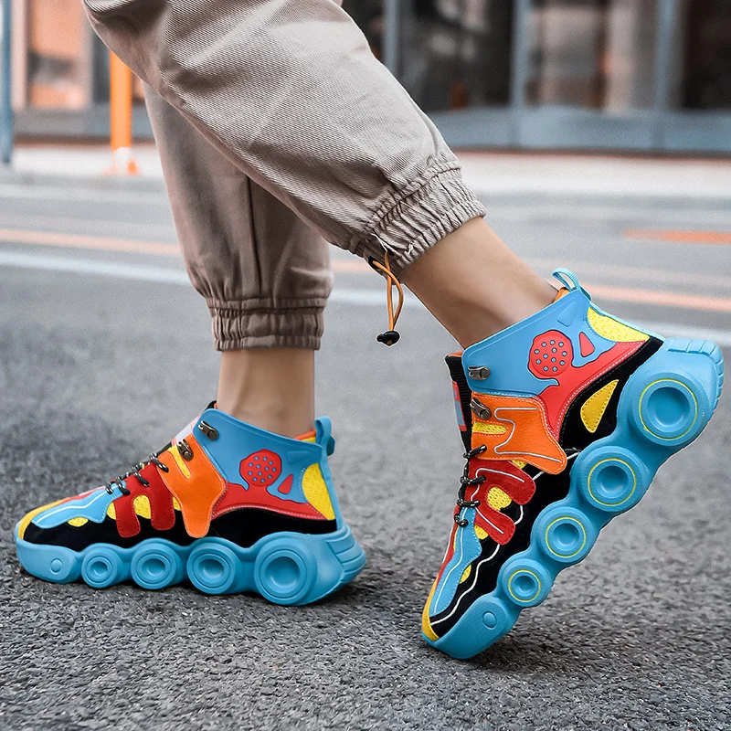 2021 Spring New Trend Sneakers Men High top Anti-slip Basketball Fashion Colorful Hip hop Shoes Men Sports Shoes With High Sole