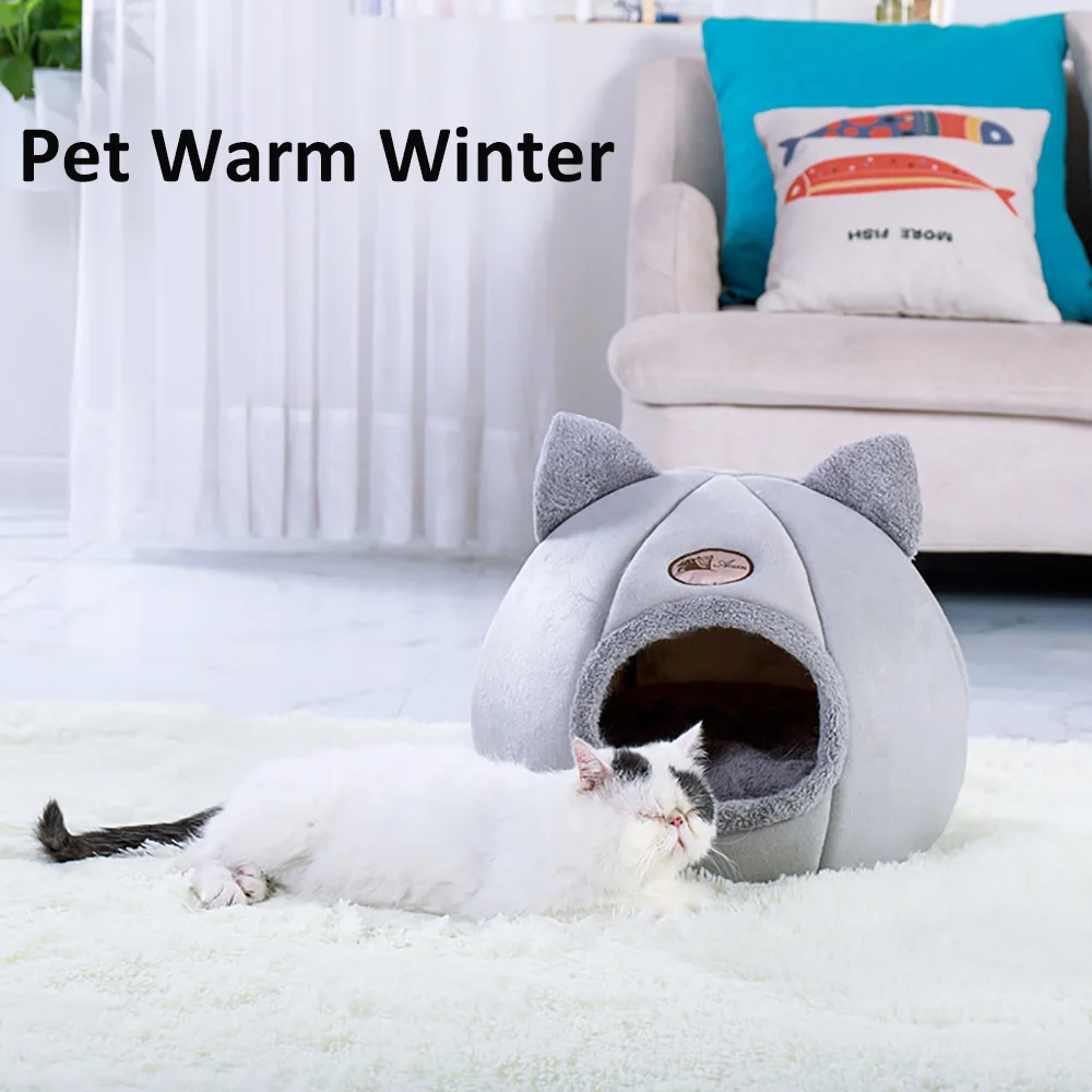 Мягкая кошачья кровать в пещере теплый дом для котят щенков спальный домик