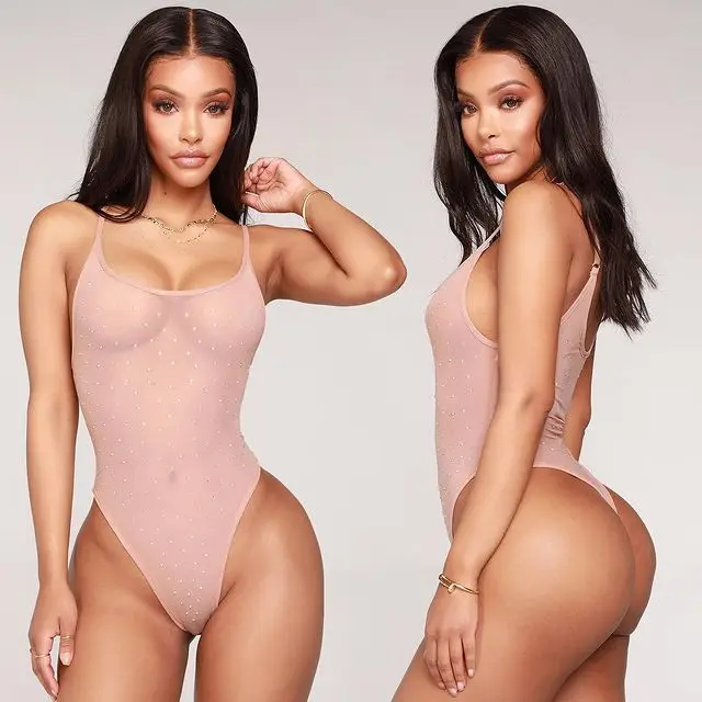 

Sexy Women Tight Perspective Bodysuit, Low Cut See Through Triangle Crotch Solid Color Romper for Summer 2021 Summer