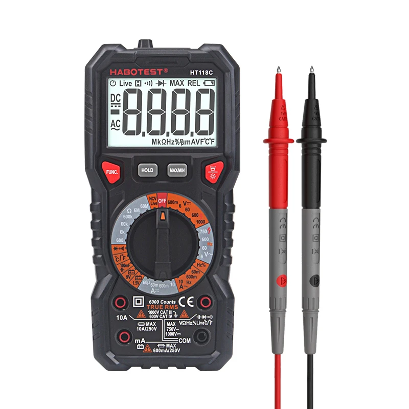 

HT118 Digital Multimeter Professional Precise 6000 counts 1000V AC DC Ohm Hz NCV Live C/F Duty Testers Multimetro Voltage Meter