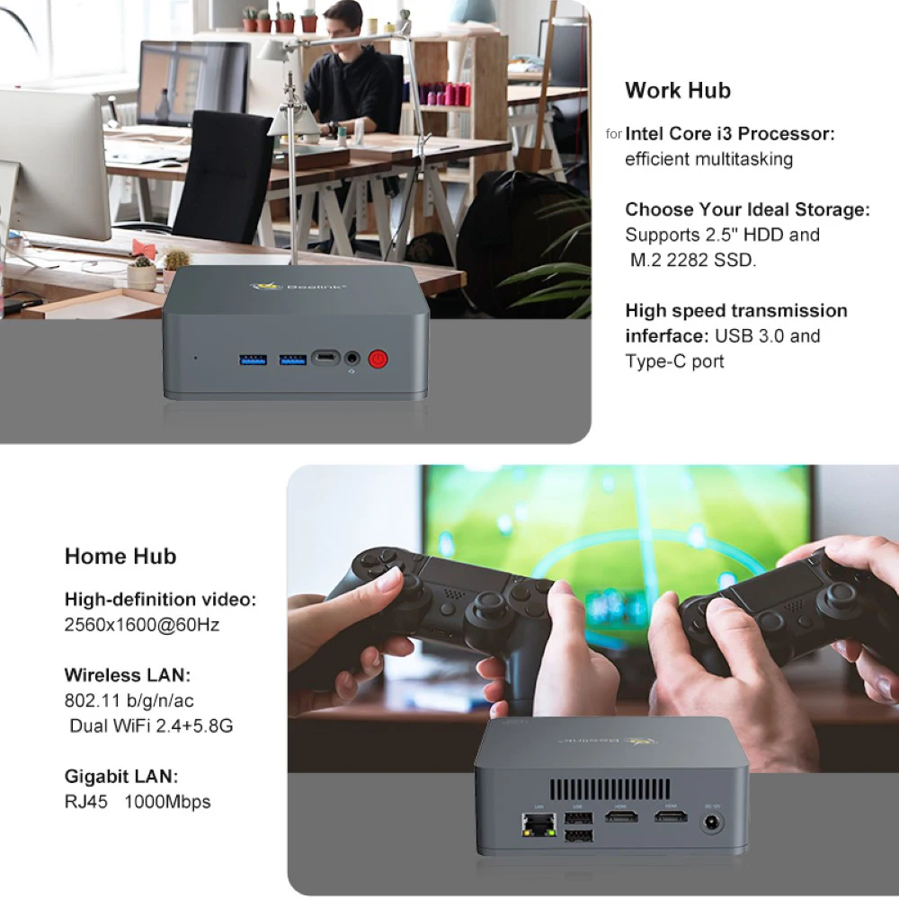 

Beelink Mini PC U55 i3-5005U CPU Processor 8GB+128GB/8GB+256GB SSD 1000M LAN 5G WIFI Bluetooth 4.0 Mini PC Win 10 Home Office